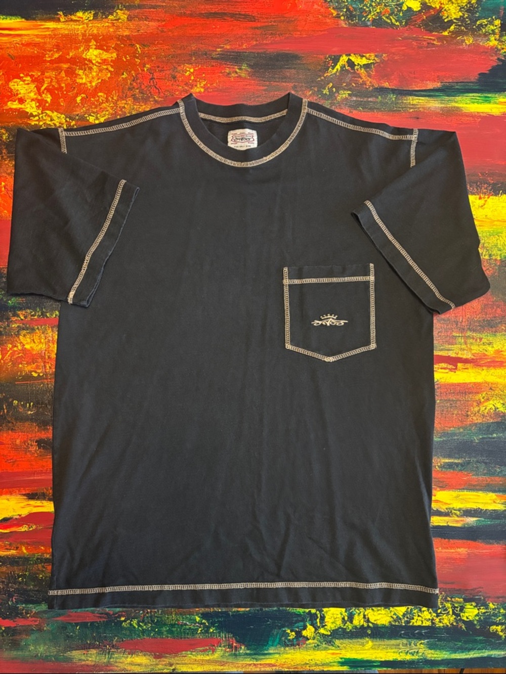 JNCO Black Pocket Tee with eye catching Tan Contrast Stitching